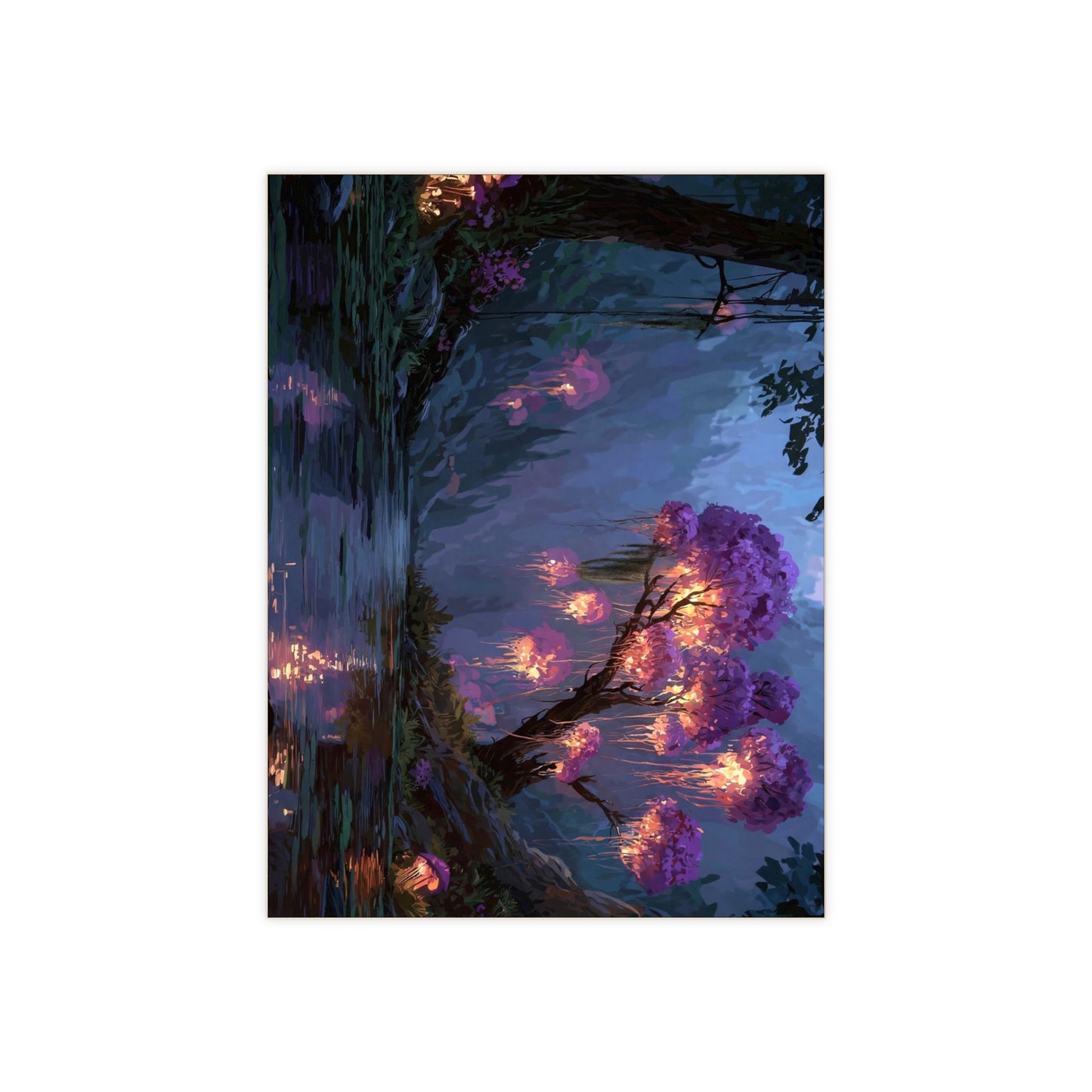Bioluminescent Grove Ceramic Photo Tile – Whispering Forest at Dusk