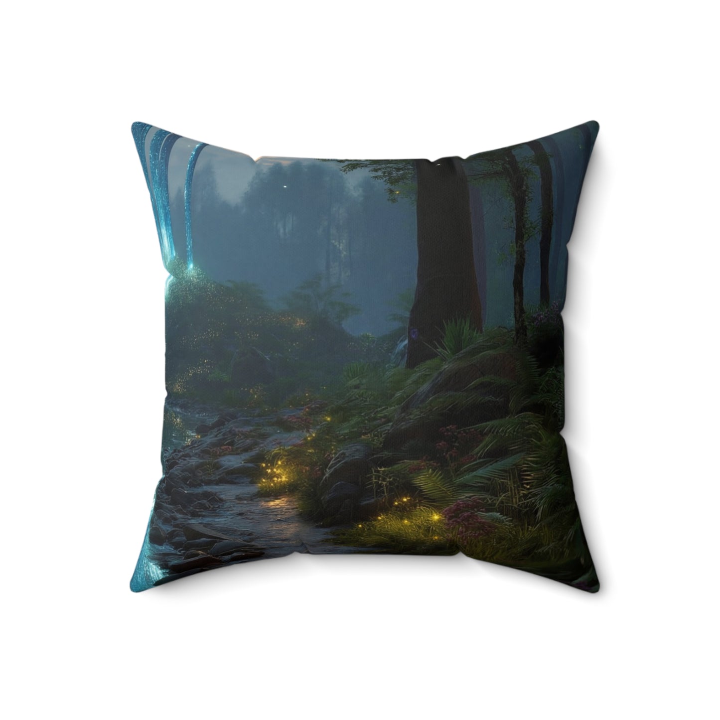 Celestial Stream Spun Polyester Square Pillow – Whispering Forest Dreamscape