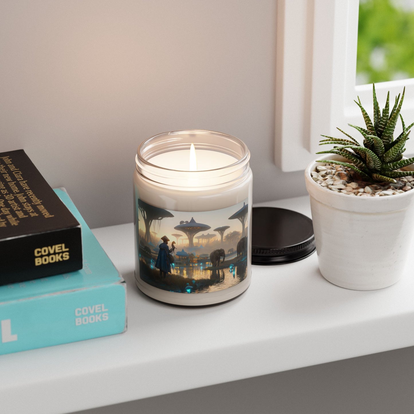 Misty Savannah Explorer Scented Soy Candle, 9oz – Amber Dawn & Bioluminescent Waterscape