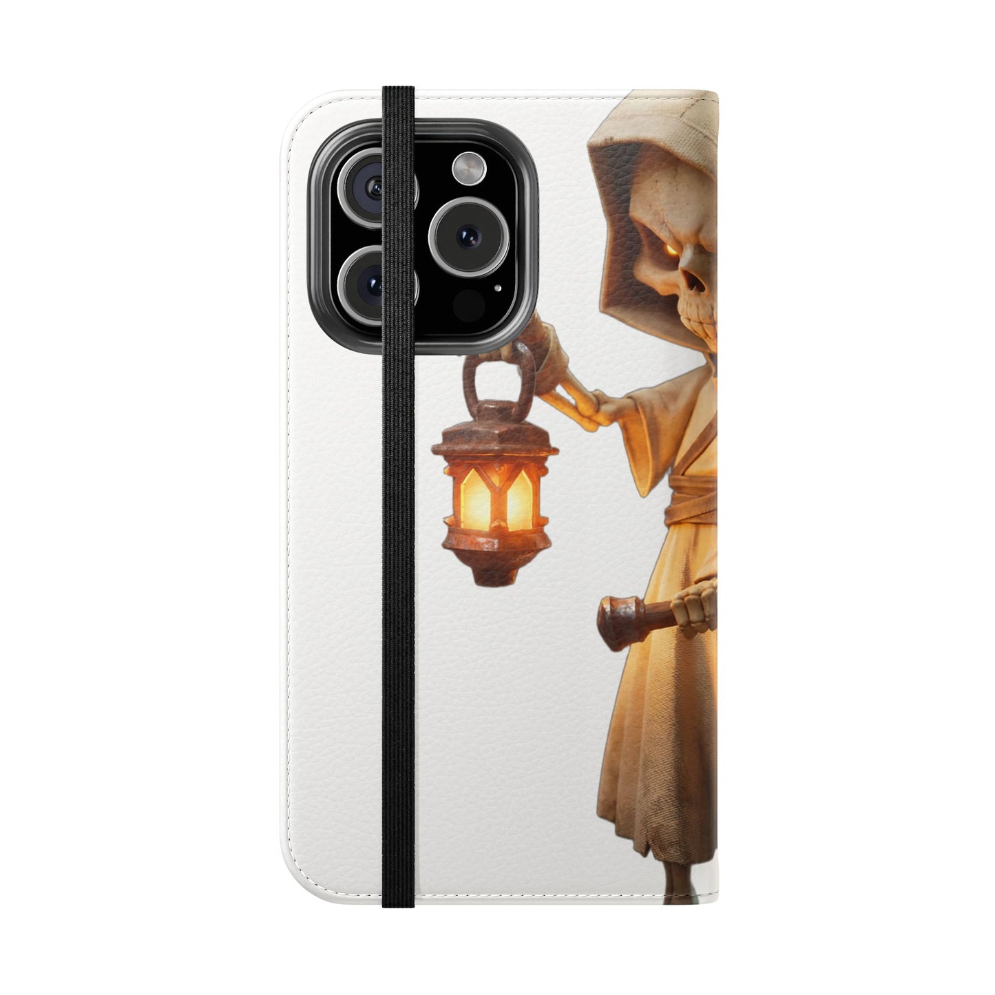 Lantern-Bearing Sentinel Flip Cases – Hooded Guardian with Scythe and Warm Glow