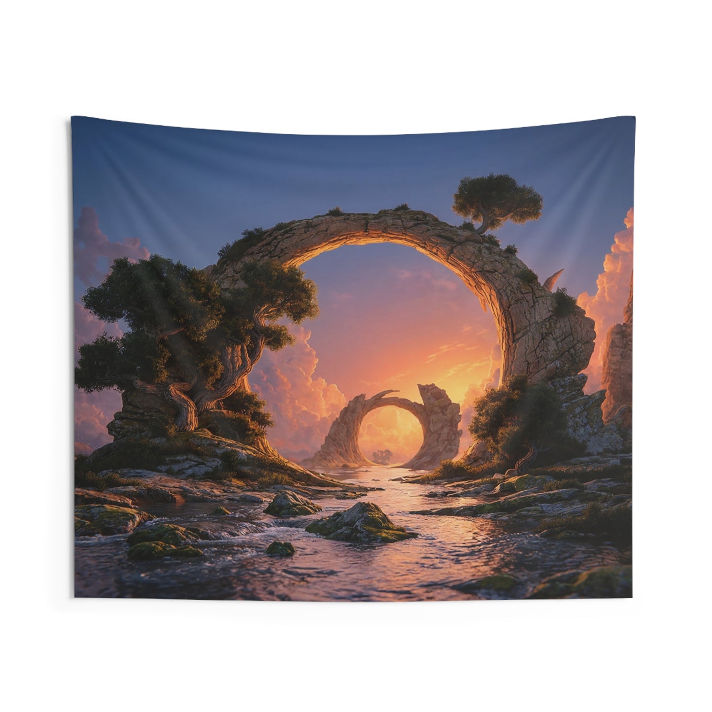Stone Archway Sunset Tapestry – Gateway to a Whispering Valley