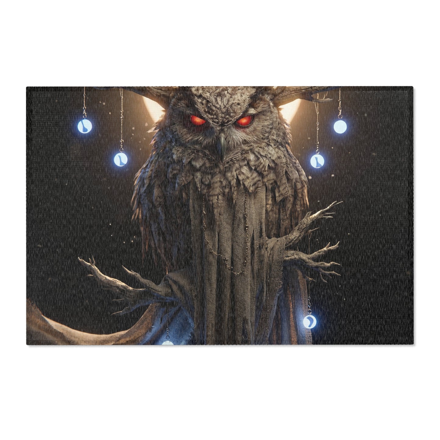 Moonlit Owl Sentinel Area Rug – Crimson-Eyed Guardian Under Full Moon