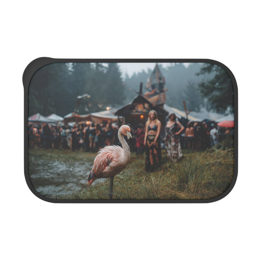 Rain-Slicked Flamingo PLA Bento Box with Band and Utensils – Forest Festival Serenity