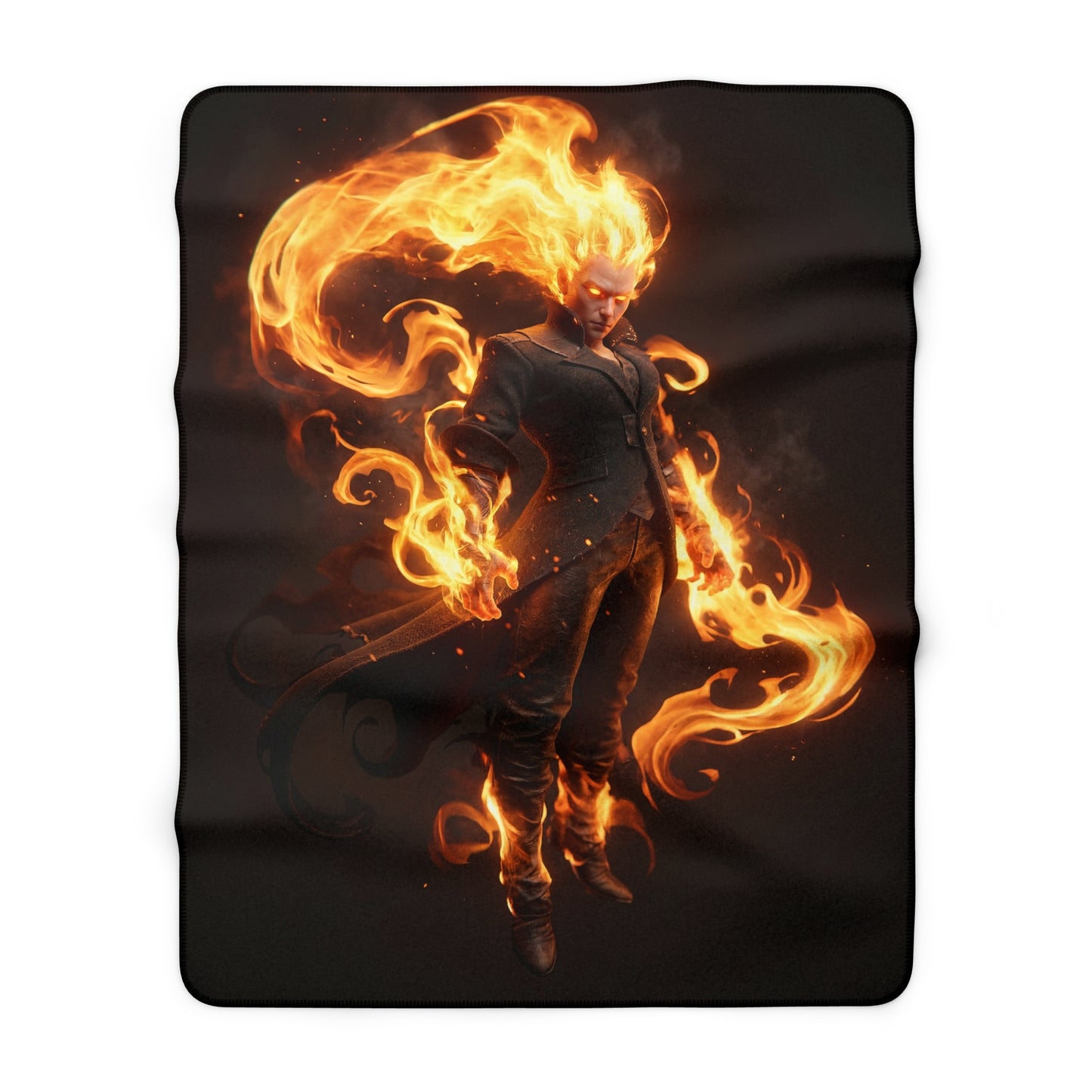 Inferno Knight Sherpa Fleece Blanket – Crimson Ember Sentinel Portrait