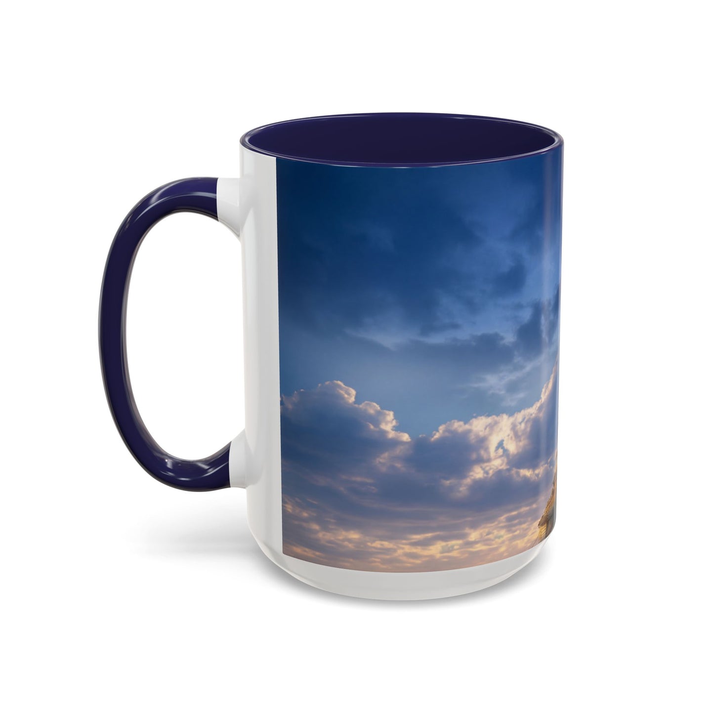 Skyborne Lighthouse Accent Coffee Mug (11, 15oz) – Floating Beacon at Dusk