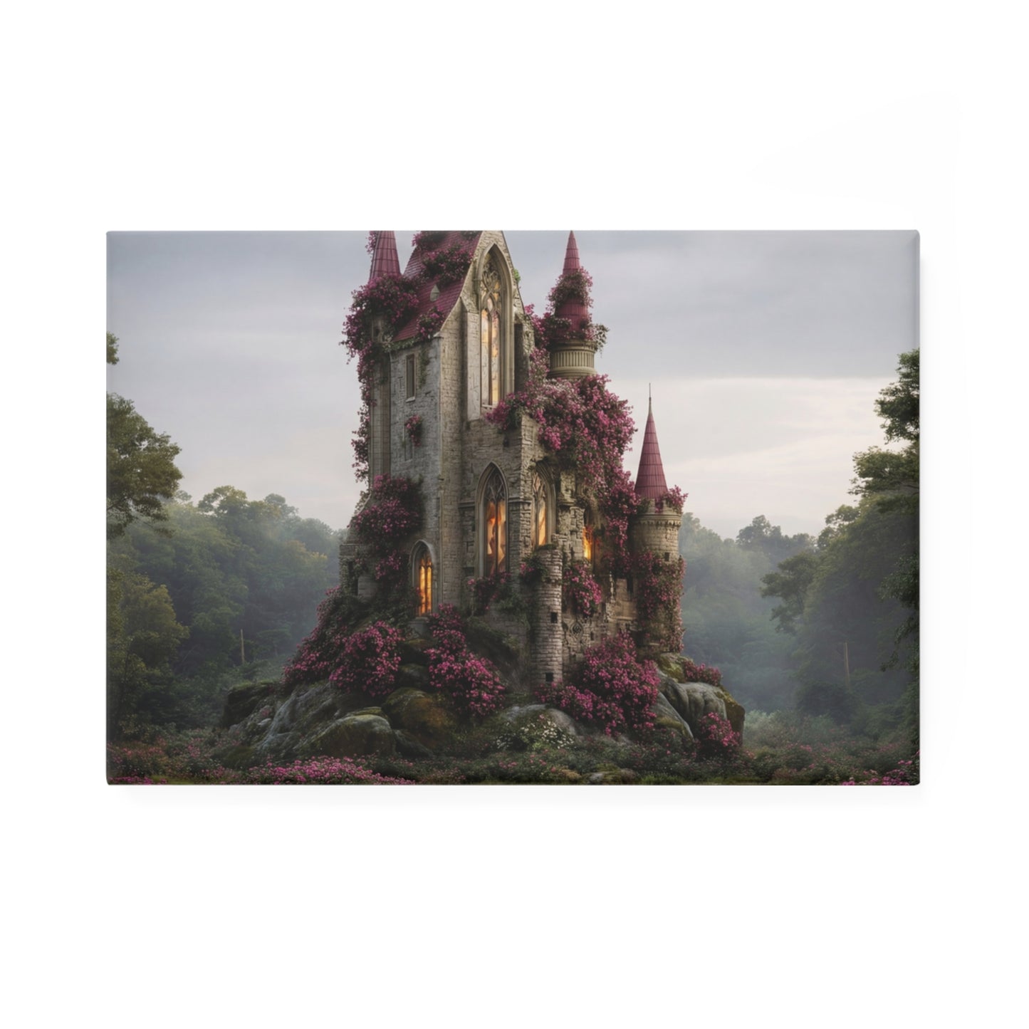 Crimson Rose Castle Button Magnet, Rectangle (1 & 10 pcs) – Whispers of a Forgotten Realm