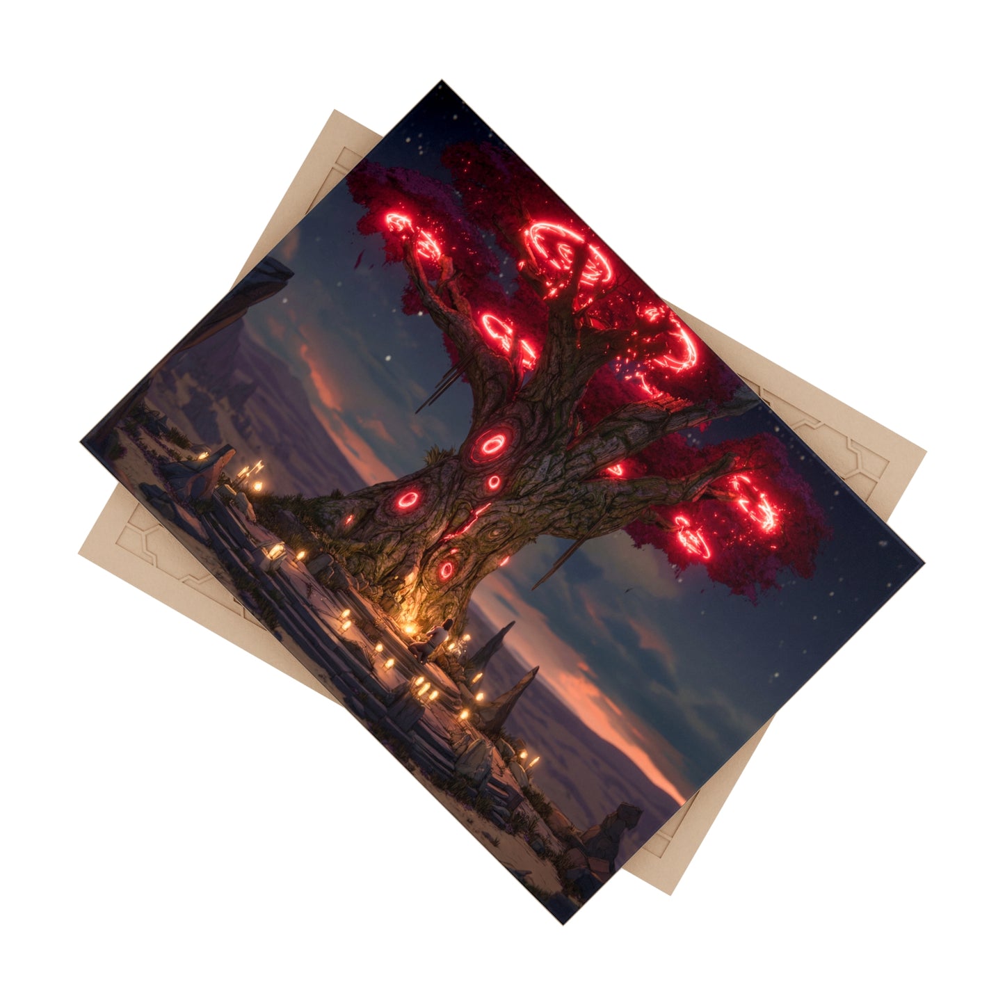 Ancient Oracle Tree Ceramic Photo Tile – Crimson Vortex Wisdom