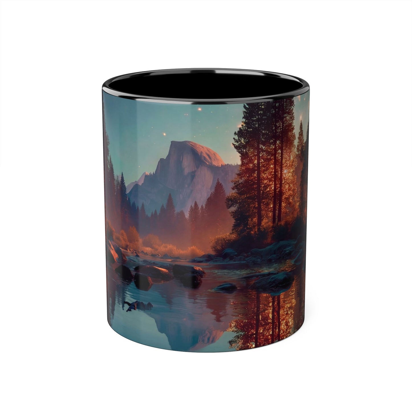 Twilight Mountain Reflection Accent Mugs, 11oz – Obsidian River Dreamscape