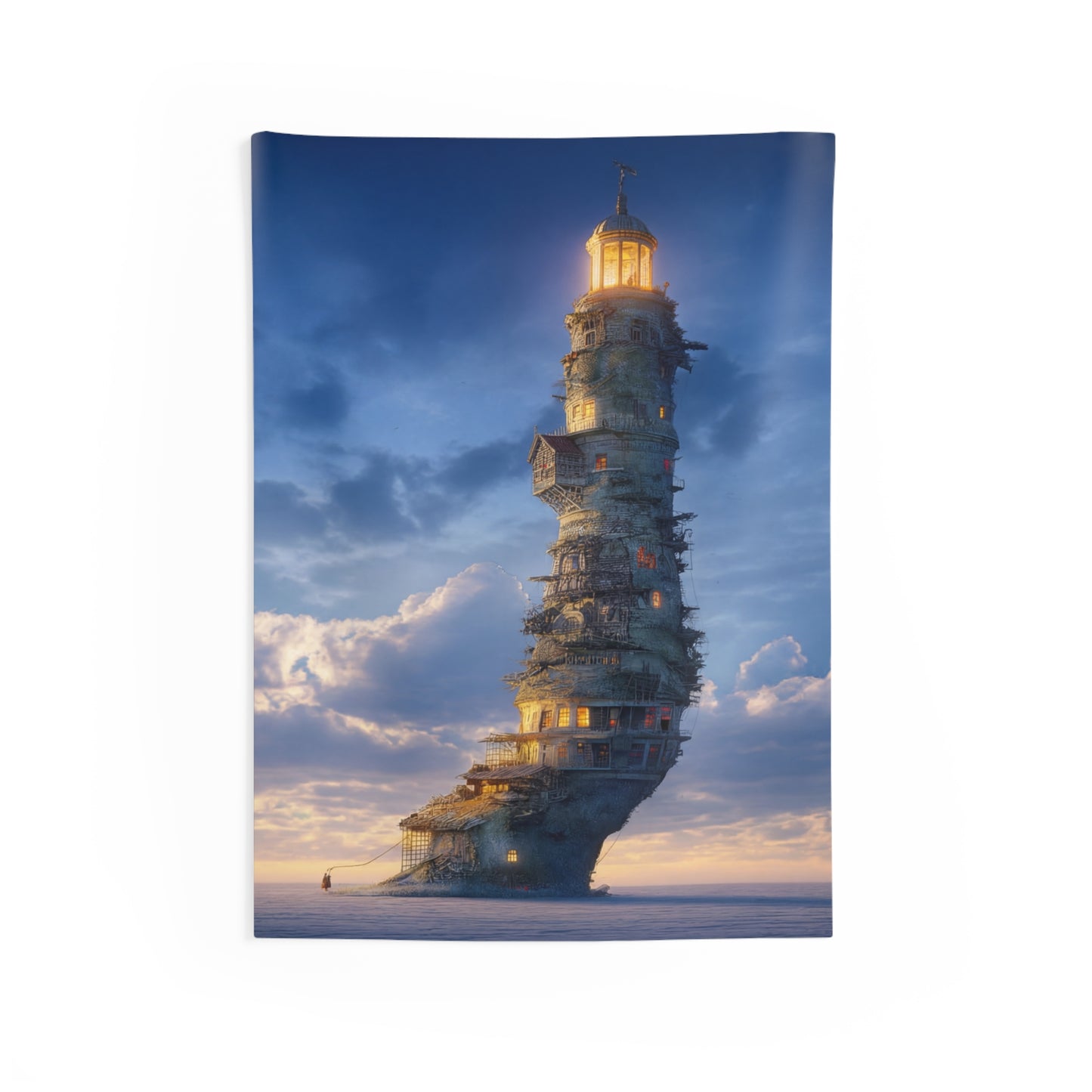 Skyborne Lighthouse Indoor Wall Tapestries – Aetherial Beacon at Dusk