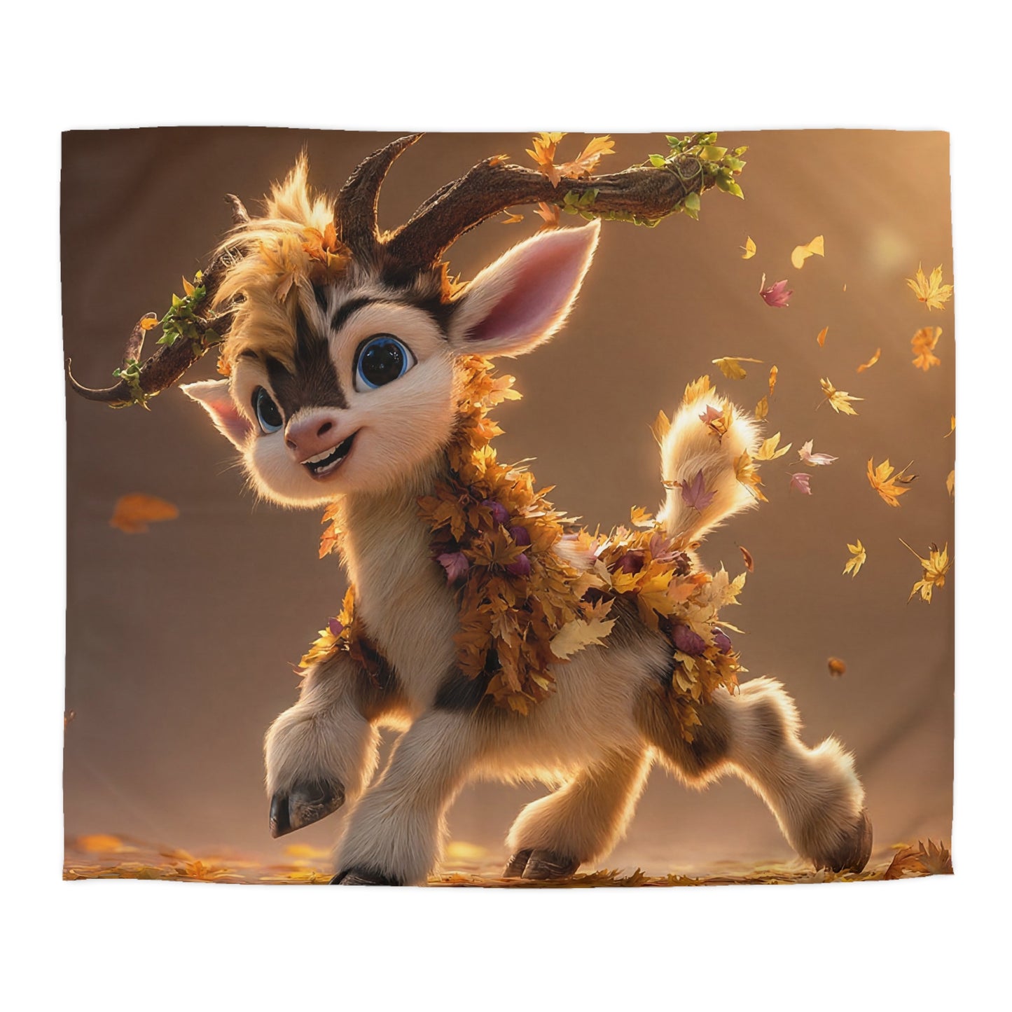 Autumn Sprout Goat Microfiber Duvet Cover – Golden Leaf Dance in Warm Light