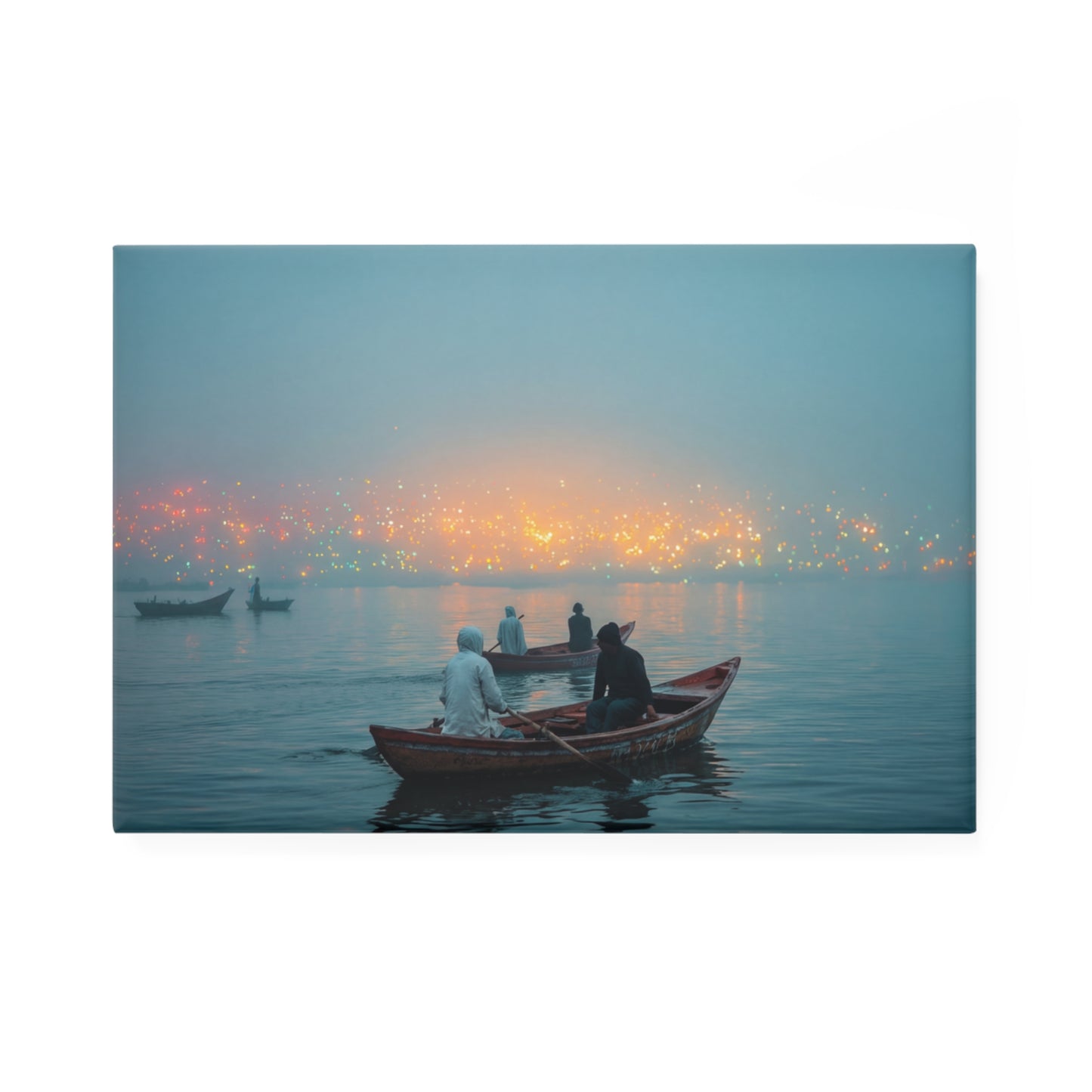 Dawn Ferry Button Magnet, Rectangle (1 & 10 pcs) – Serene Waterscape with City Glow