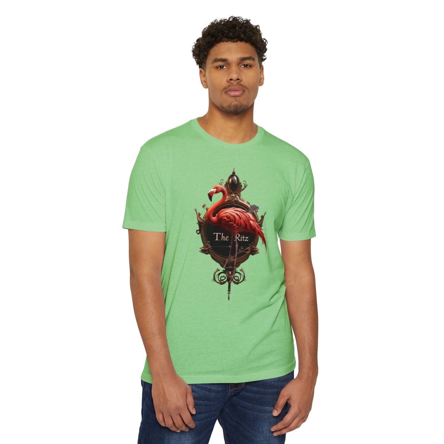 The Ritz Flamingo Ornate Clock T-shirt – Gilded Timepiece and Pink Bird Design