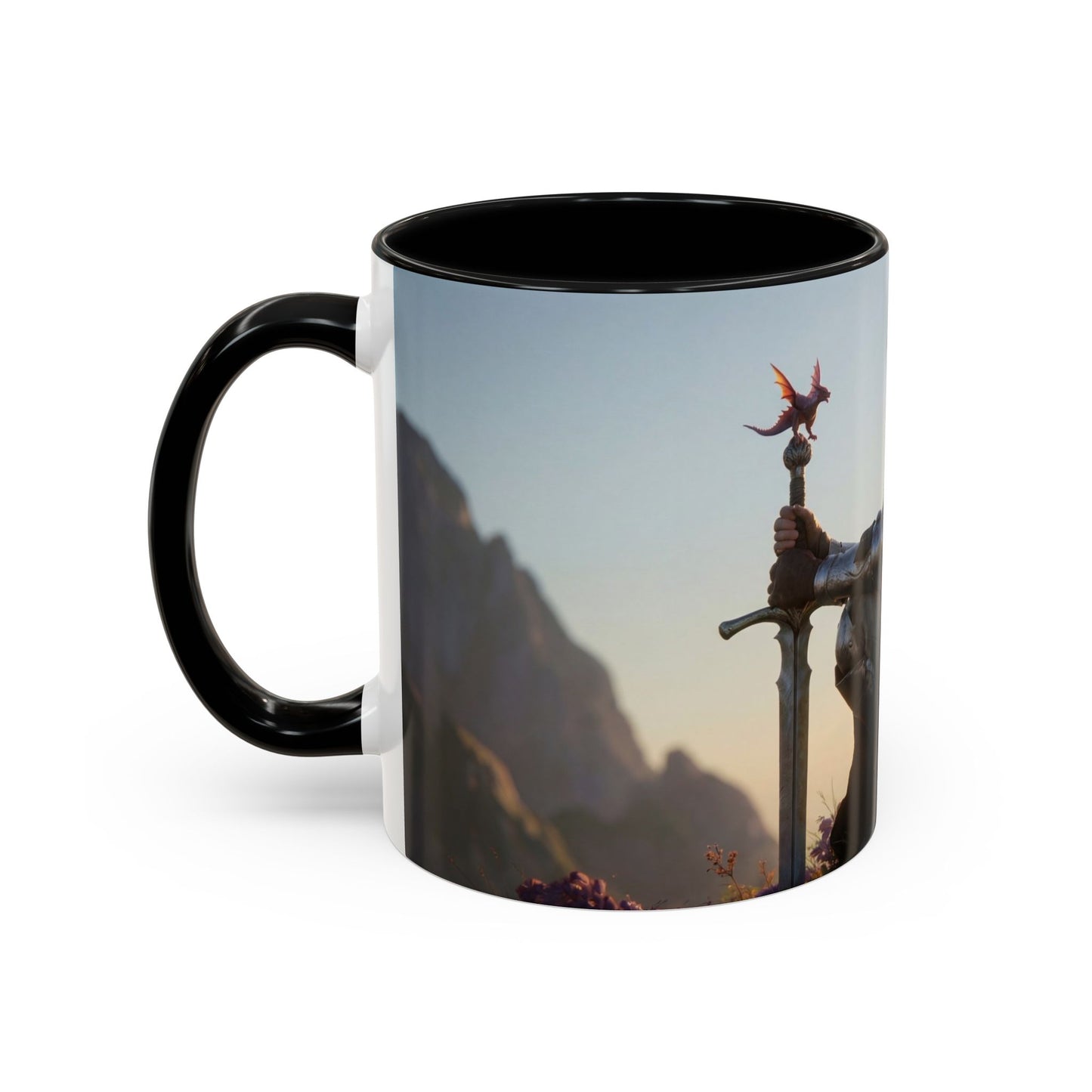 Dragon Rider at Dawn Accent Coffee Mug (11, 15oz) – Sunset Sentinel and Whispering Scale