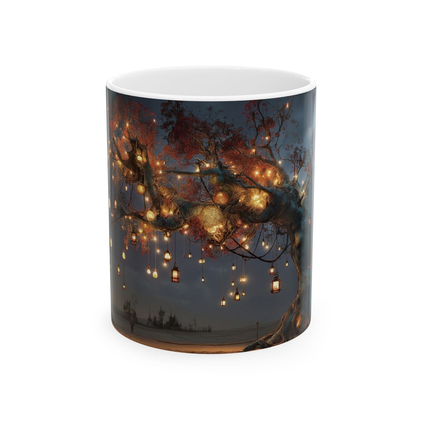 Lantern Tree Ceramic Mug – Desert Night Glow in a Gilded Canopy