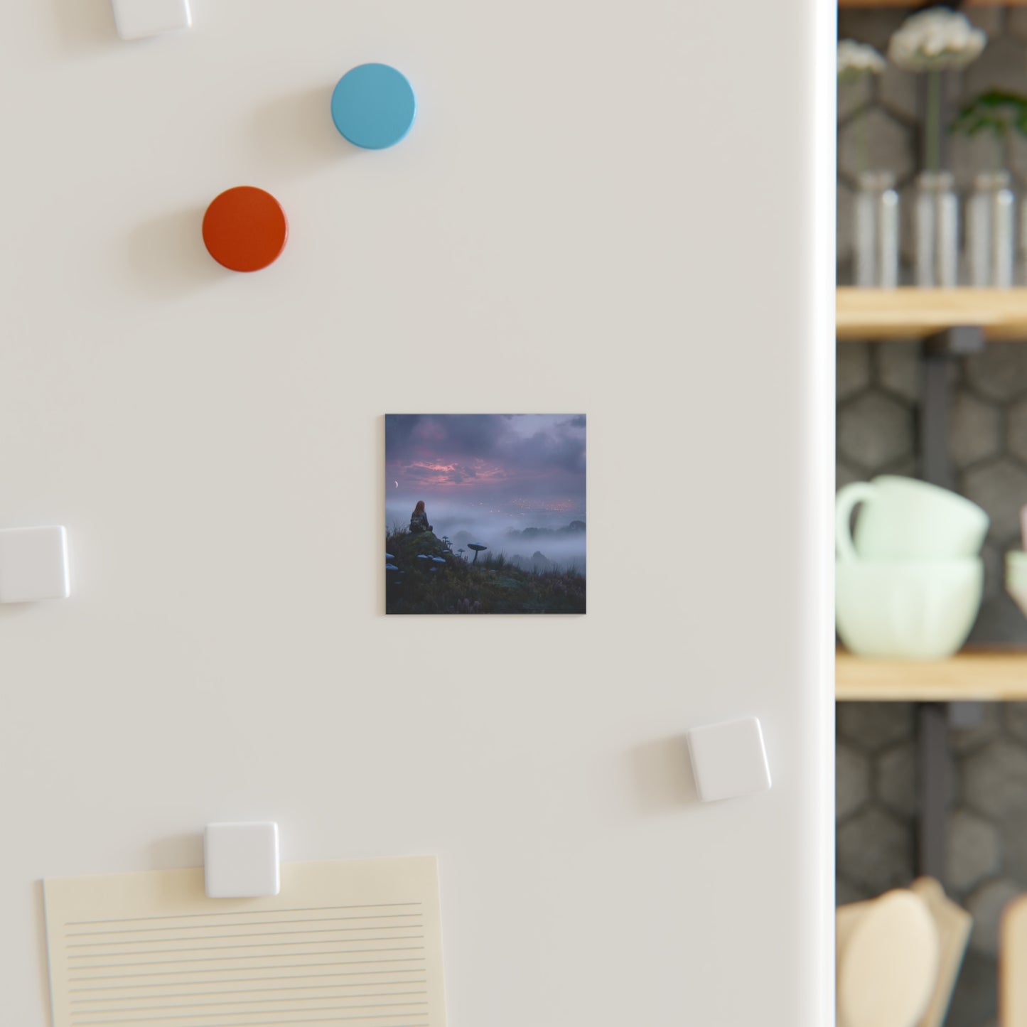Lone Pathfinder Square Magnet – Twilight Vista with Crescent Moon