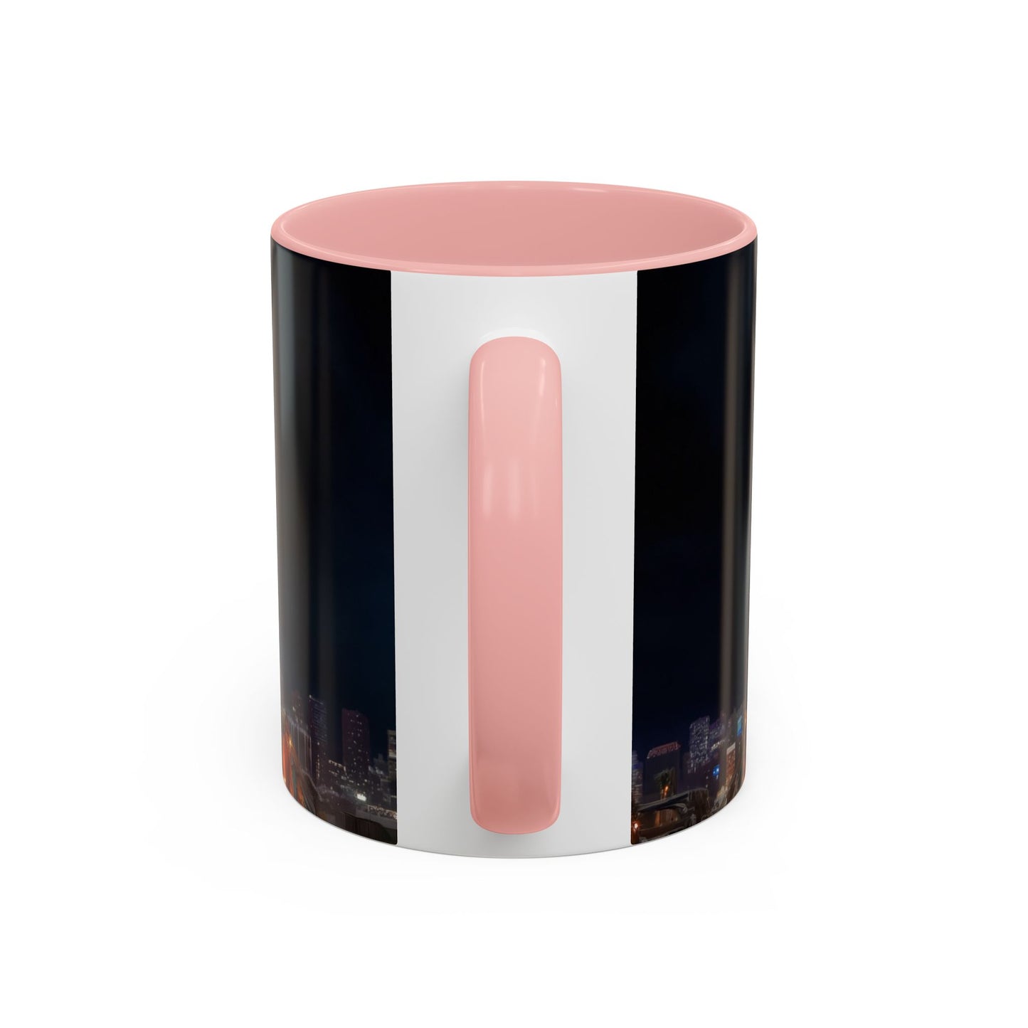 Crimson Circus Tent Accent Coffee Mug (11, 15oz) – Neon Nightscape Under Thunderclouds