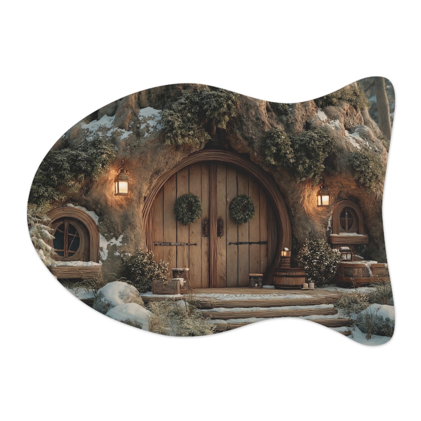 Winter Hollow Cottage Pet Feeding Mats – Snow-Dusted Hearth Welcome