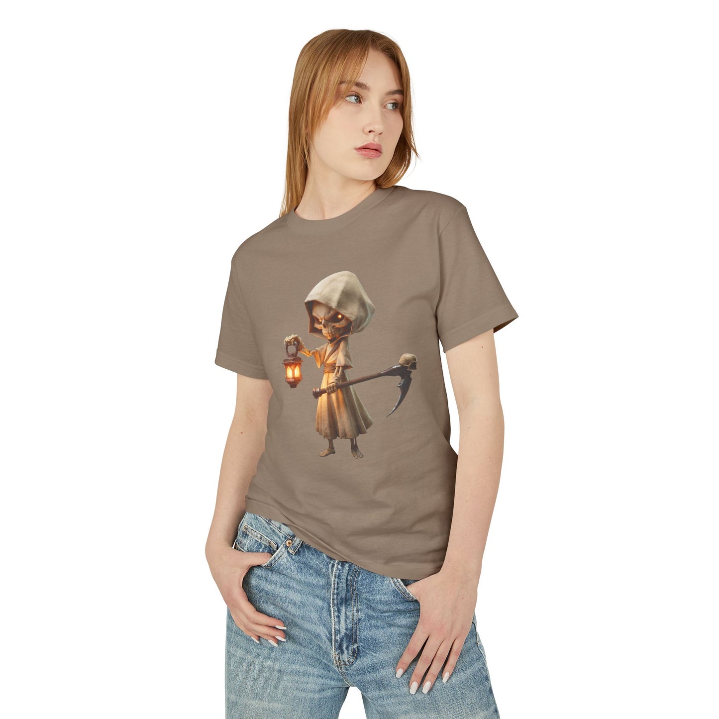 Lantern-Wielding Skeleton Hoodie Tee – Charming Grim Reaper Cotton Shirt