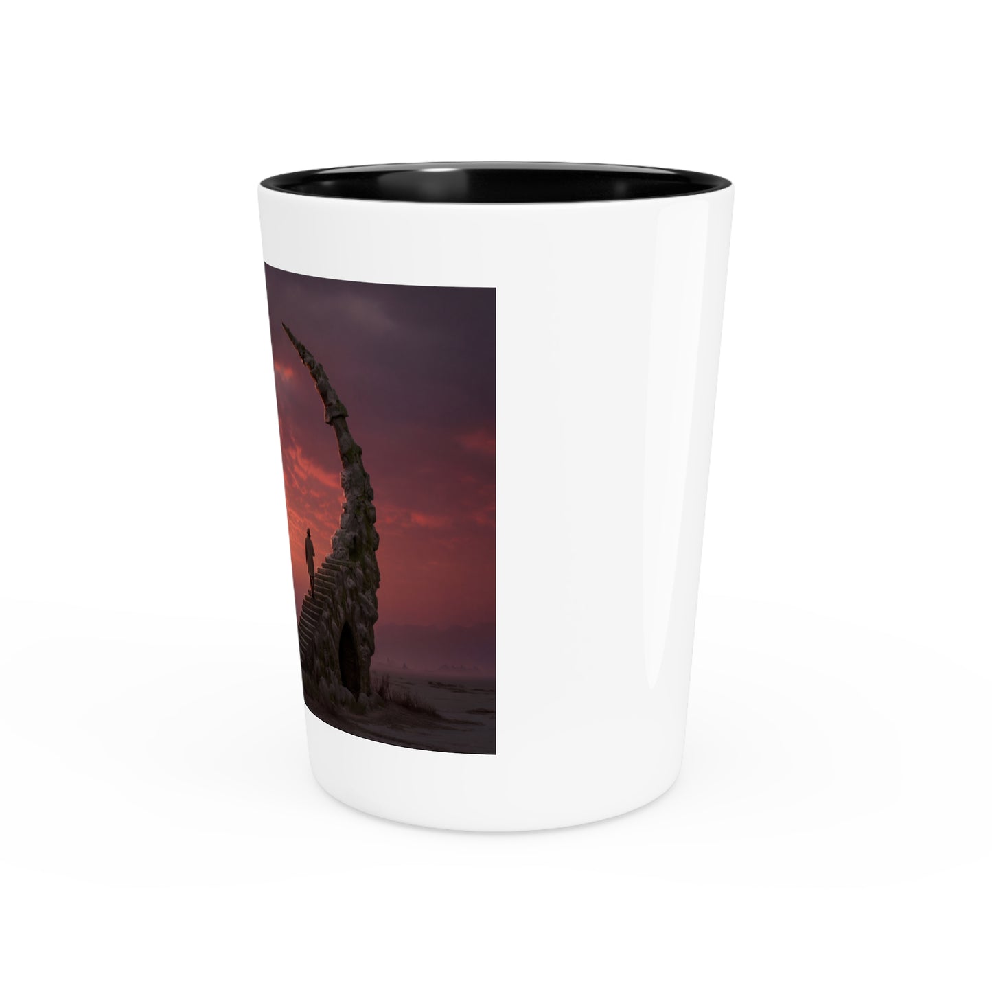 Moonlit Staircase Shot Glass – Crimson Horizon Sentinel Design