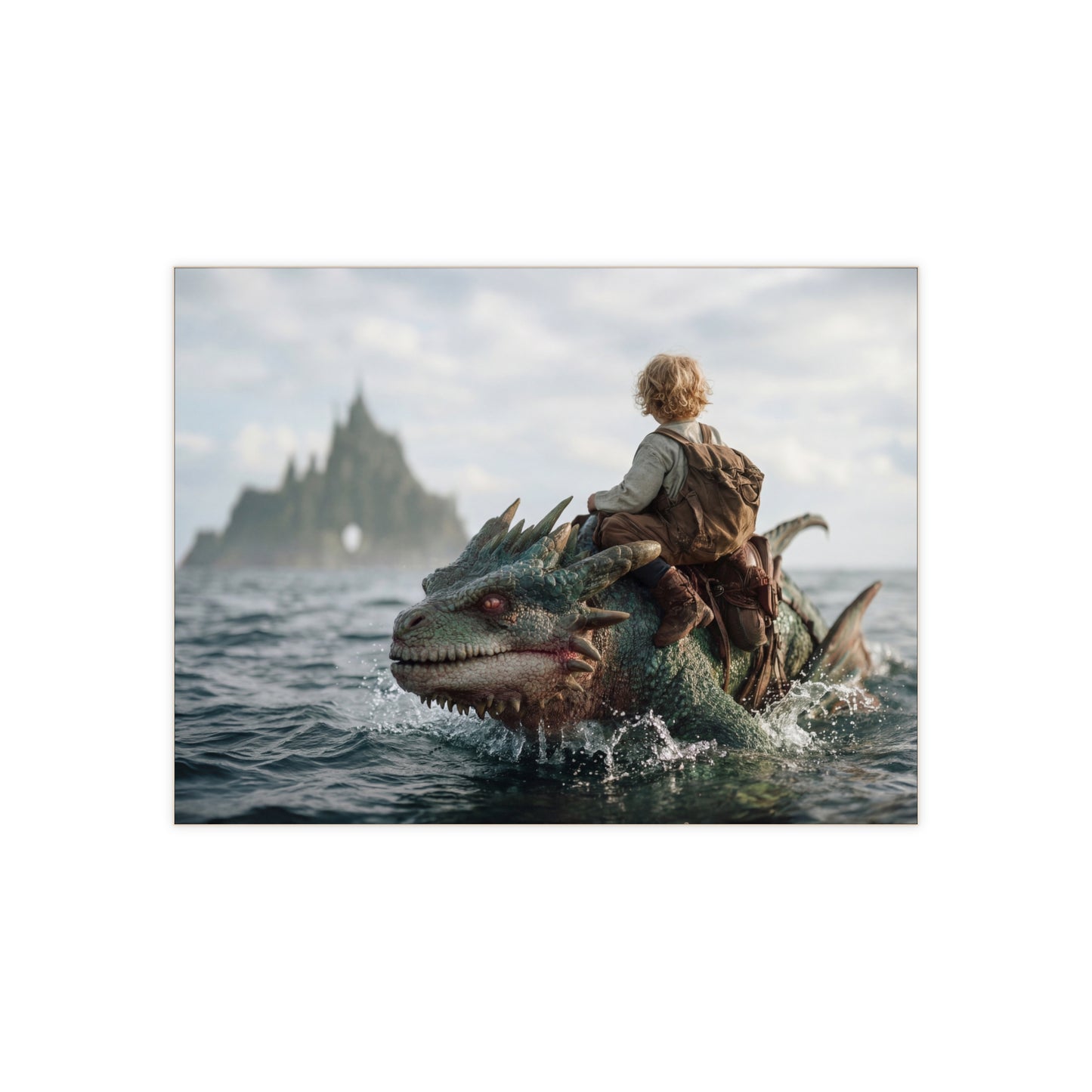 Child on Sea Dragon Ceramic Photo Tile – Voyage to the Misty Isle
