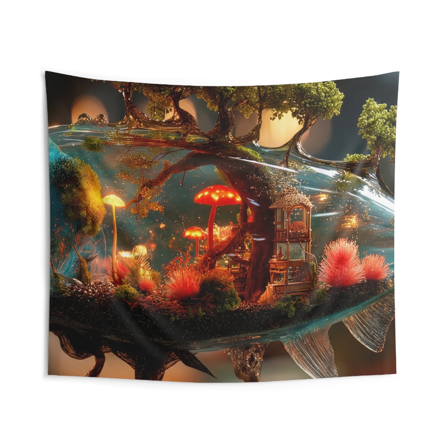 Enchanted Forest Fish Tapestries – Liquid Dreamscape with Glowing Mushrooms