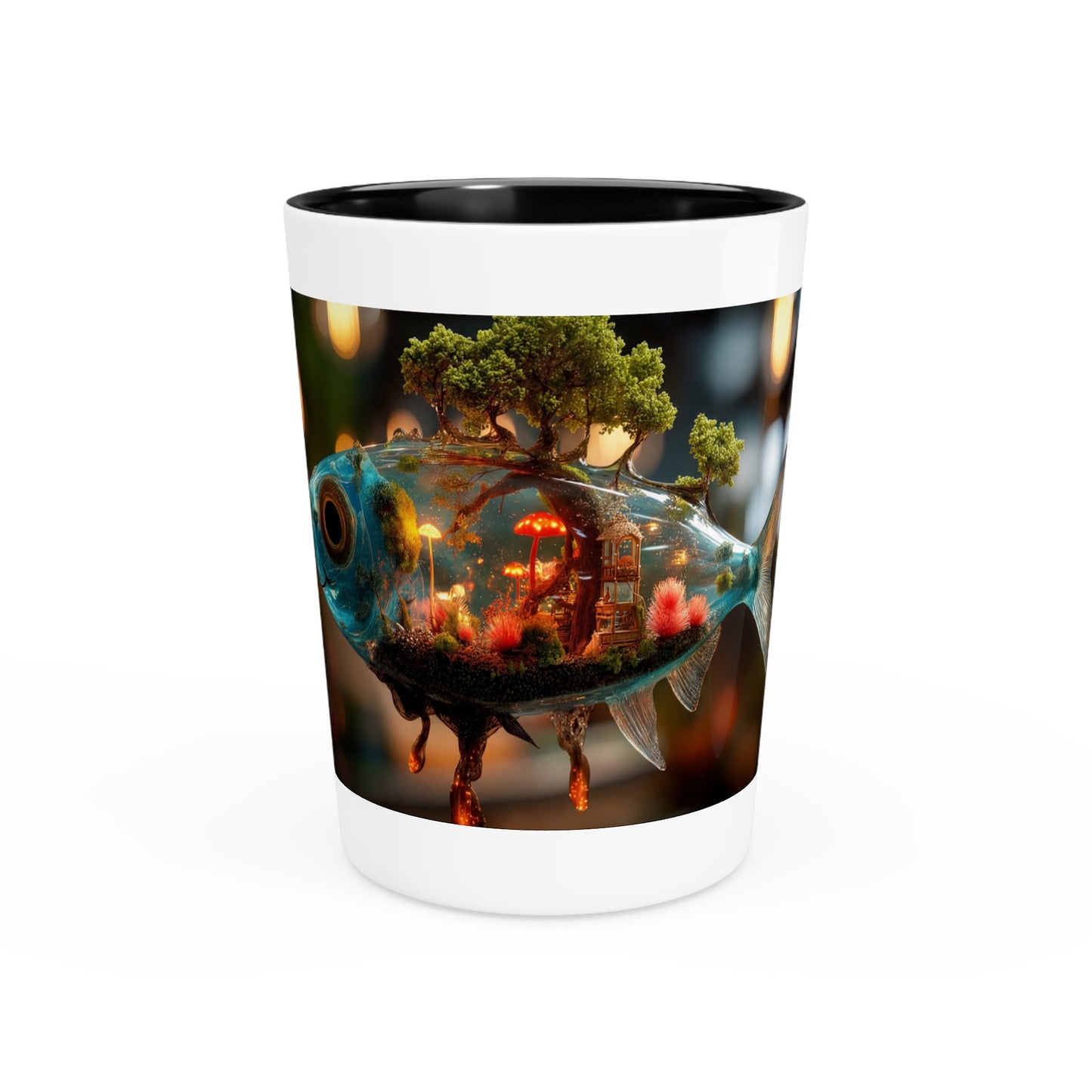 Forest Within Fish Shot Glass – Bioluminescent Underwater Sanctuary