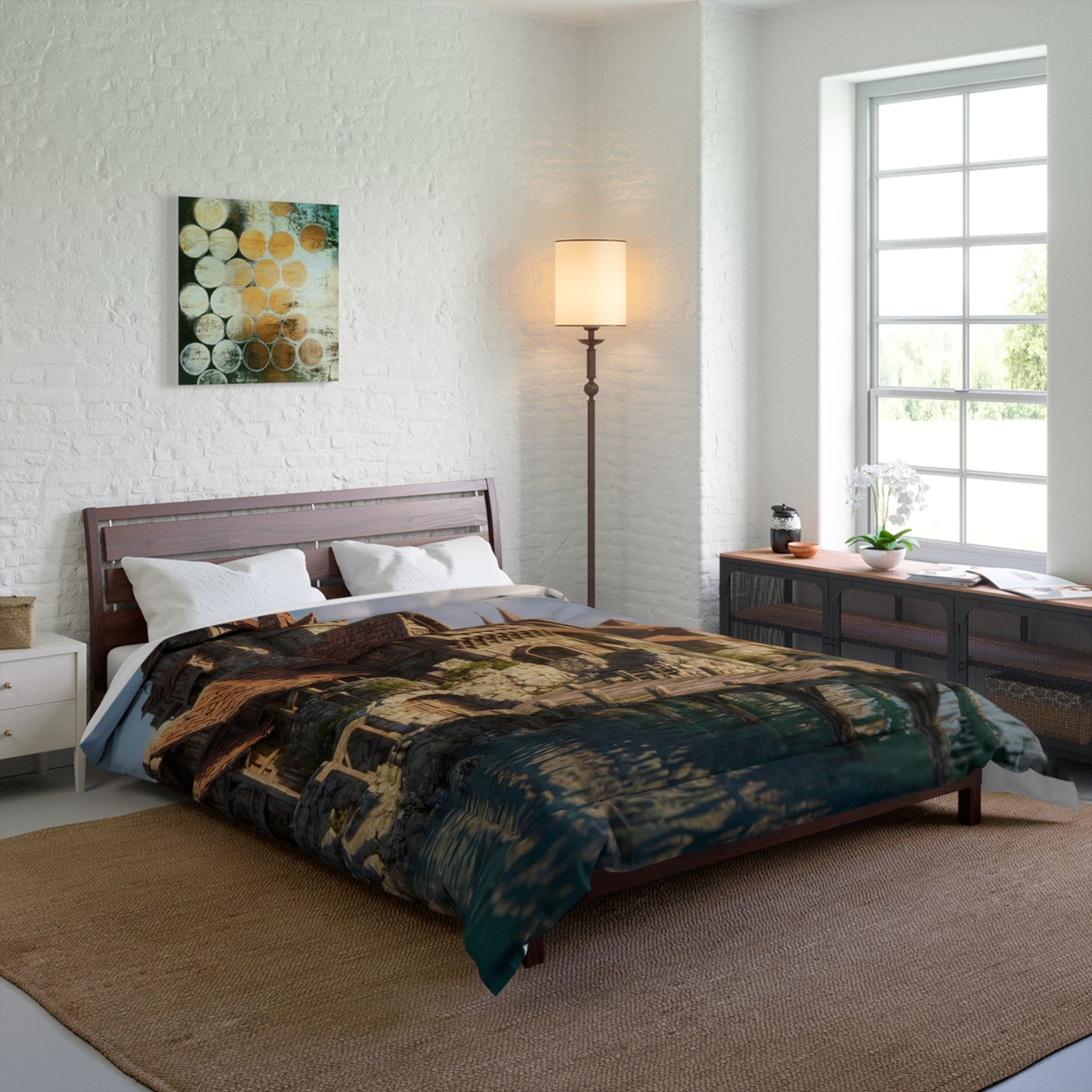 Harbor’s Edge Comforter – Sunlit Viking Village Dreamscape