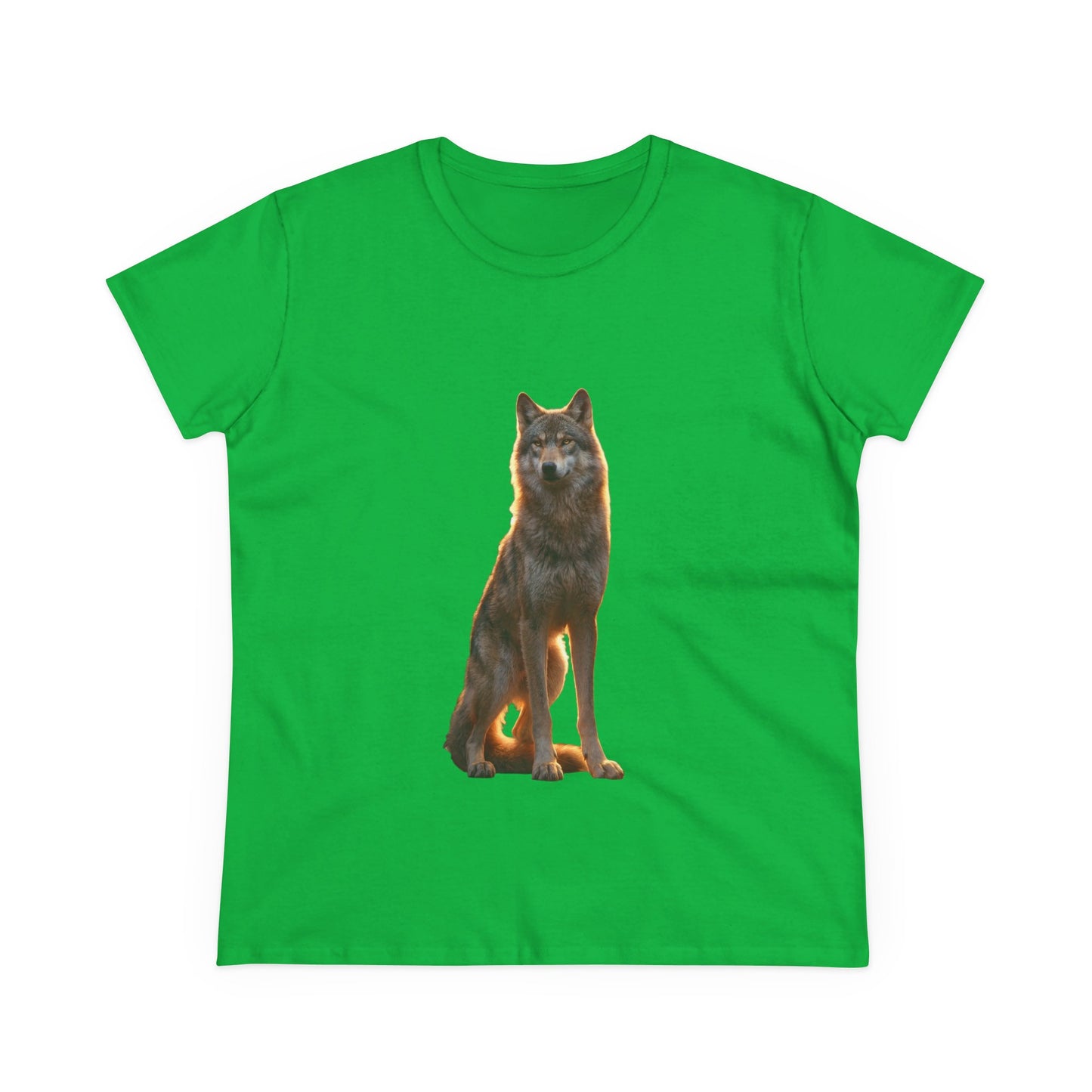 Golden Hour Wolf Women's Midweight Cotton Tee – Sentient Silhouette on Black
