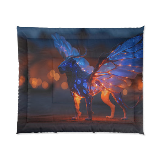 Celestial Lion with Starlit Wings Comforter – Twilight Guardian Dreamscape