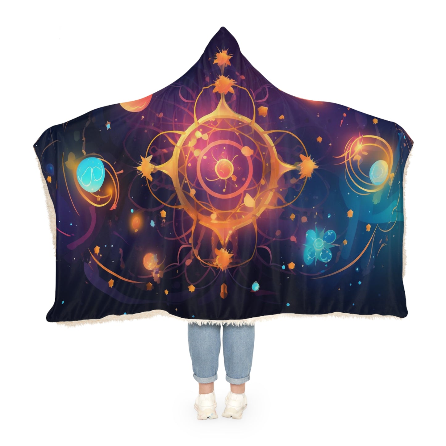 8K, high resolution detailed vector illustration poster, stars, celestial symbols, glowing accents - Snuggle Blanket