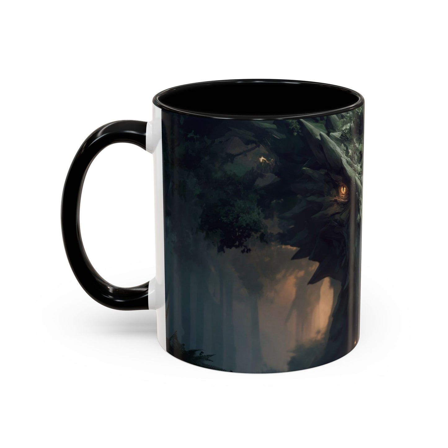 Ancient Dragon Sentinel Accent Coffee Mug (11, 15oz) – Forest Guardian at Dawn