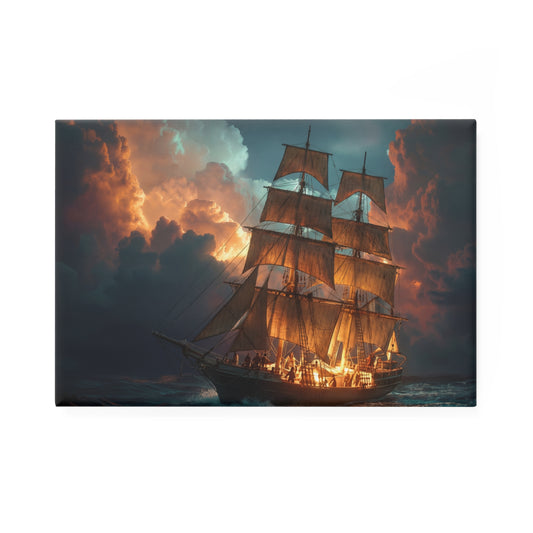 Dawnbound Galleon Button Magnet, Rectangle (1 & 10 pcs) – Amber Horizon Crossing