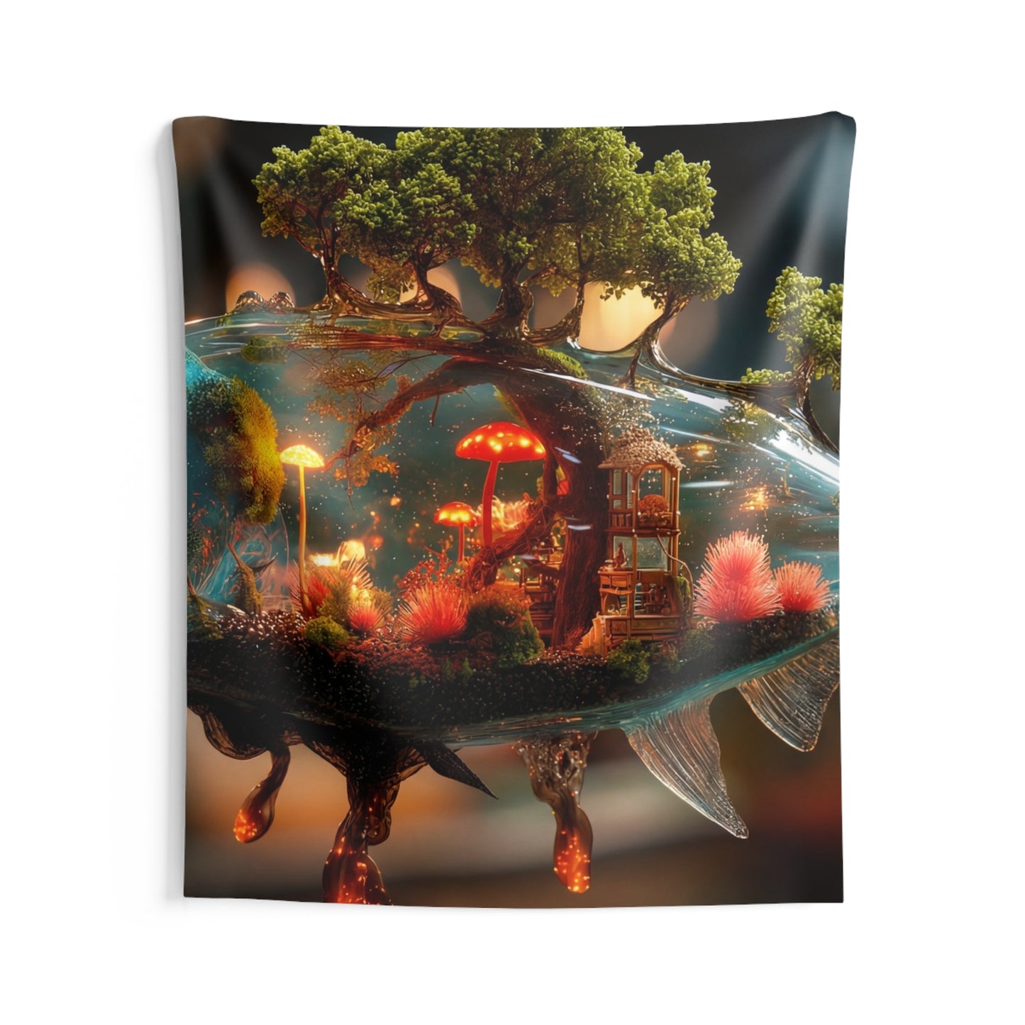 Enchanted Forest Fish Tapestries – Liquid Dreamscape with Glowing Mushrooms
