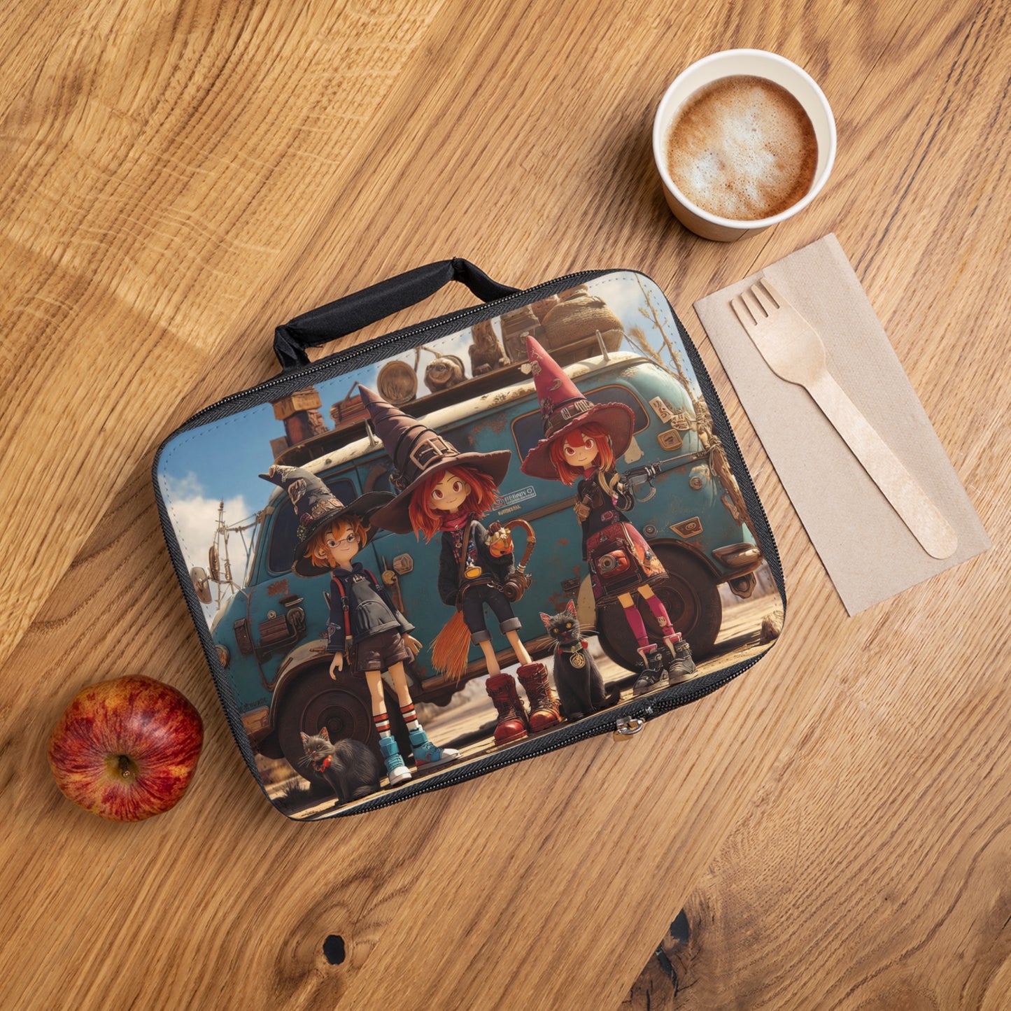 Witch Trio Roadtrip Lunch Bag – Dusty Van & Whimsical Magic Adventure