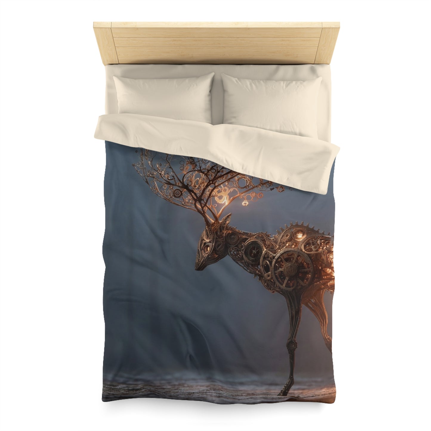 Clockwork Stag Microfiber Duvet Cover – Luminescent Forest Guardian