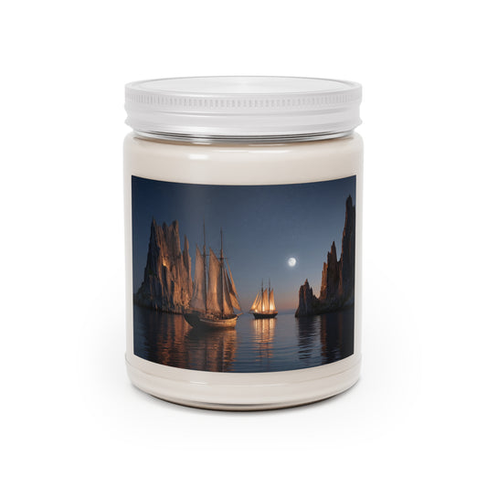 Starlit Sailors Scented Soy Candles with White Lid, 9oz – Moonlit Passage Between Cliffs