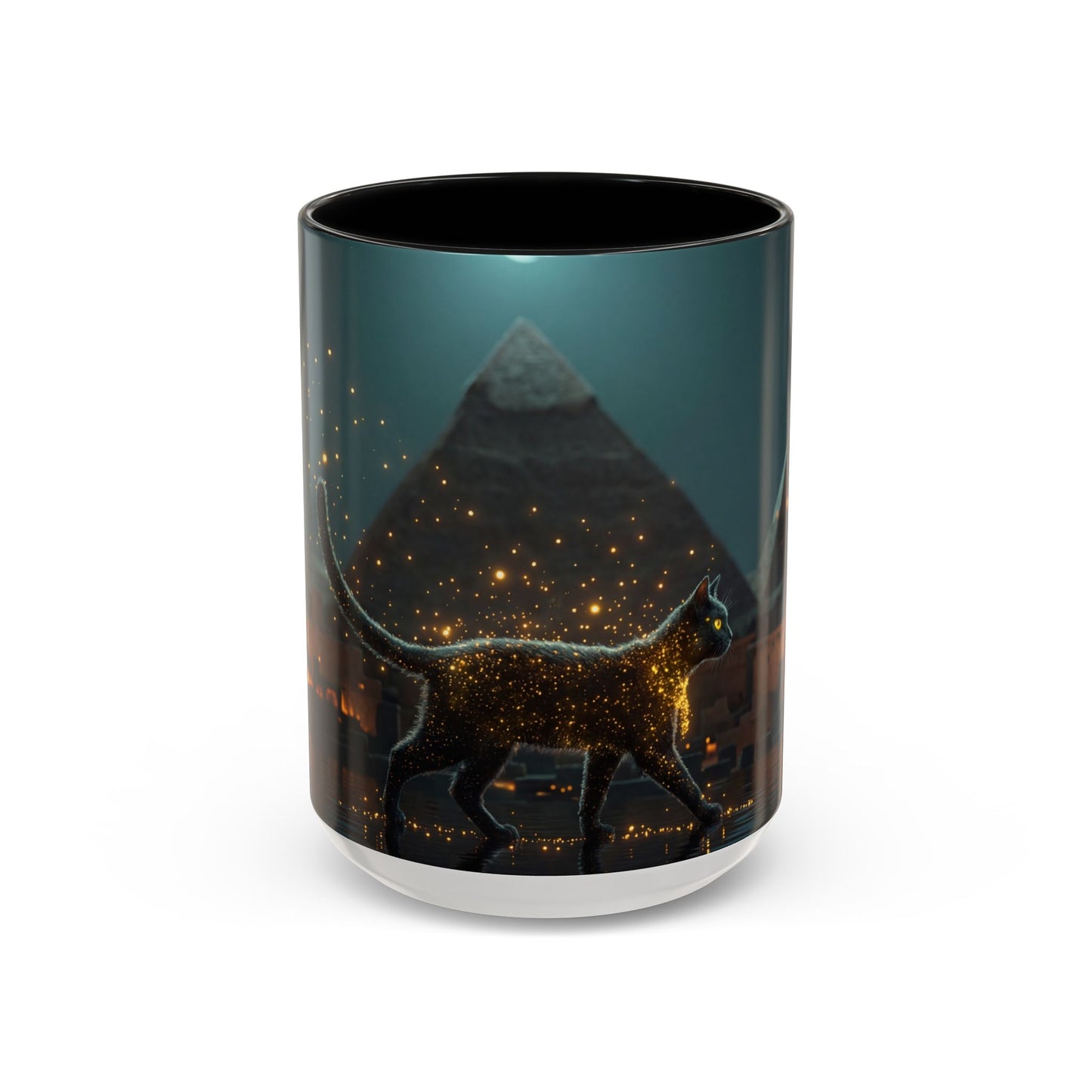 Pharaoh Cat Accent Coffee Mug (11, 15oz) – Golden Stardust Nile Sentinel