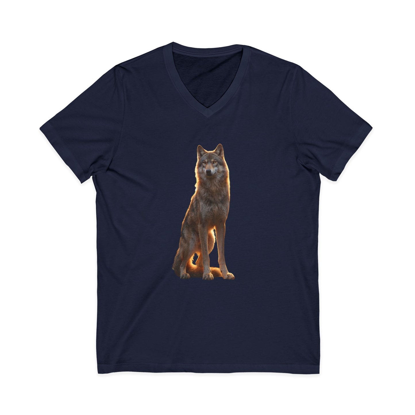 Sentinel Wolf Jersey Short Sleeve V-Neck Tee – Amber Light Guardian Portrait