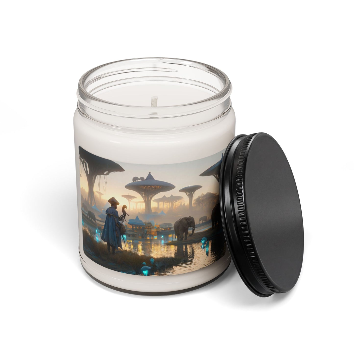 Misty Savannah Explorer Scented Soy Candle, 9oz – Amber Dawn & Bioluminescent Waterscape