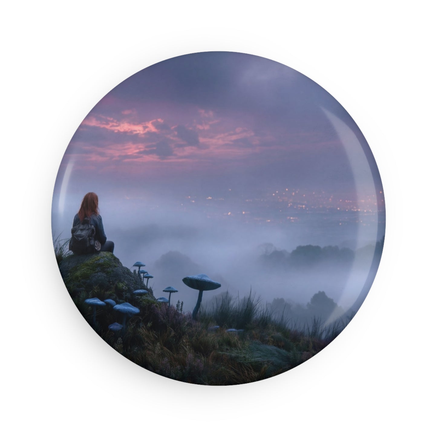 Moonlit Wanderer Button Magnet, Round (1 & 10 pcs) – Twilight’s Whisper on the Ridge