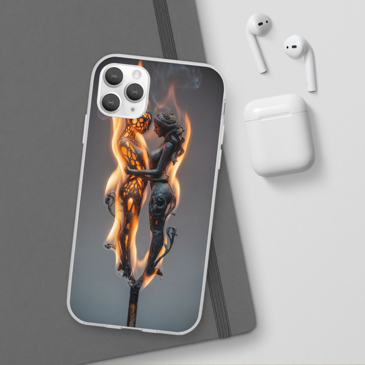 Flame-Embraced Lovers Flexi Cases – Intimate Glow Within the Fire