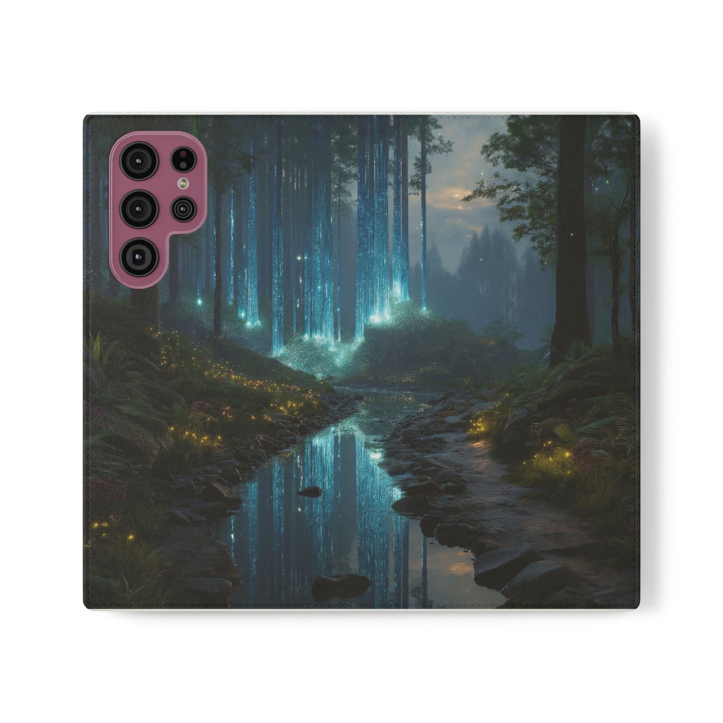 Bioluminescent Forest Flip Cases – Cyan Lightfall Stream Cover