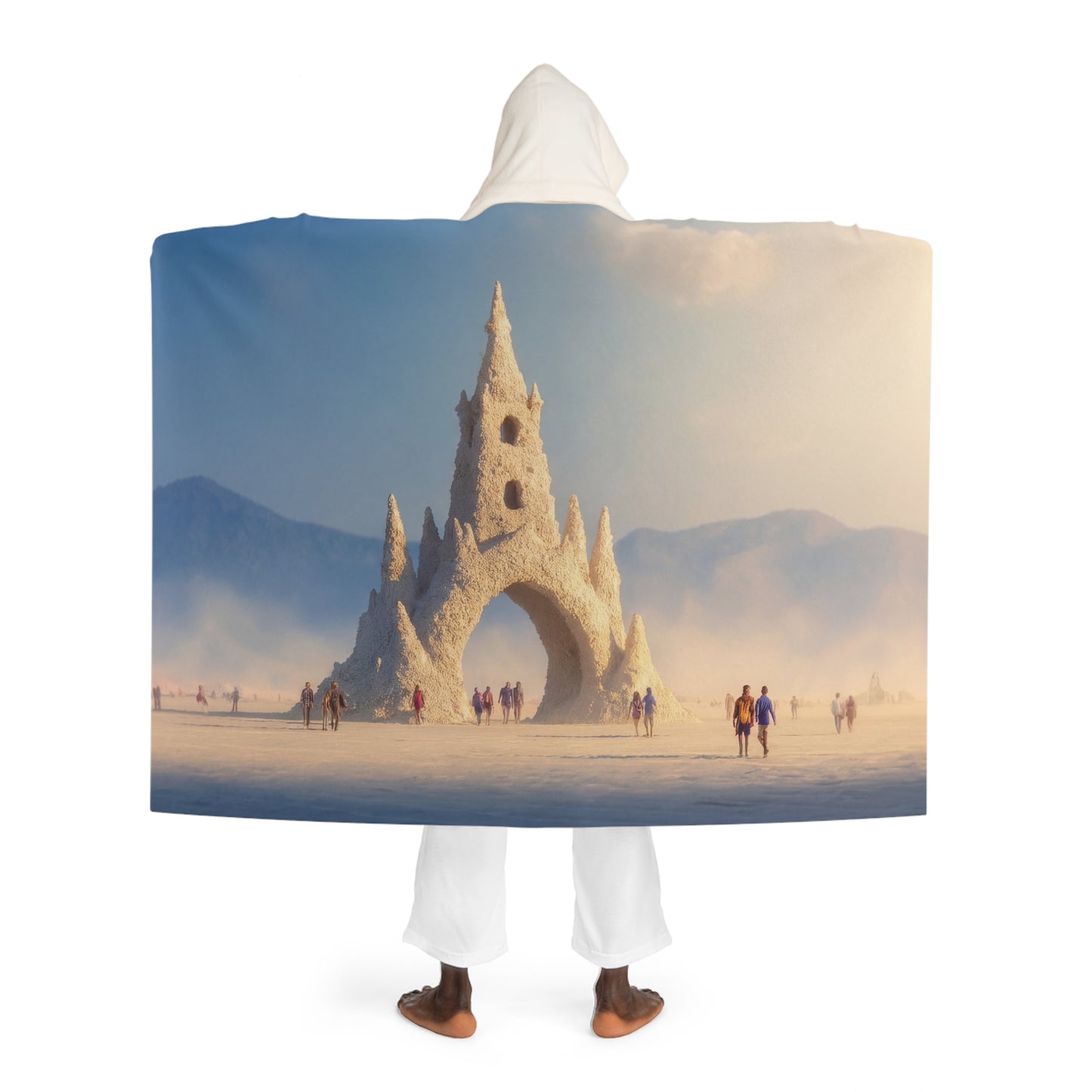 White Stone Sentinel Blanket – Desert Gateway Dreamscape Hooded Sherpa Fleece