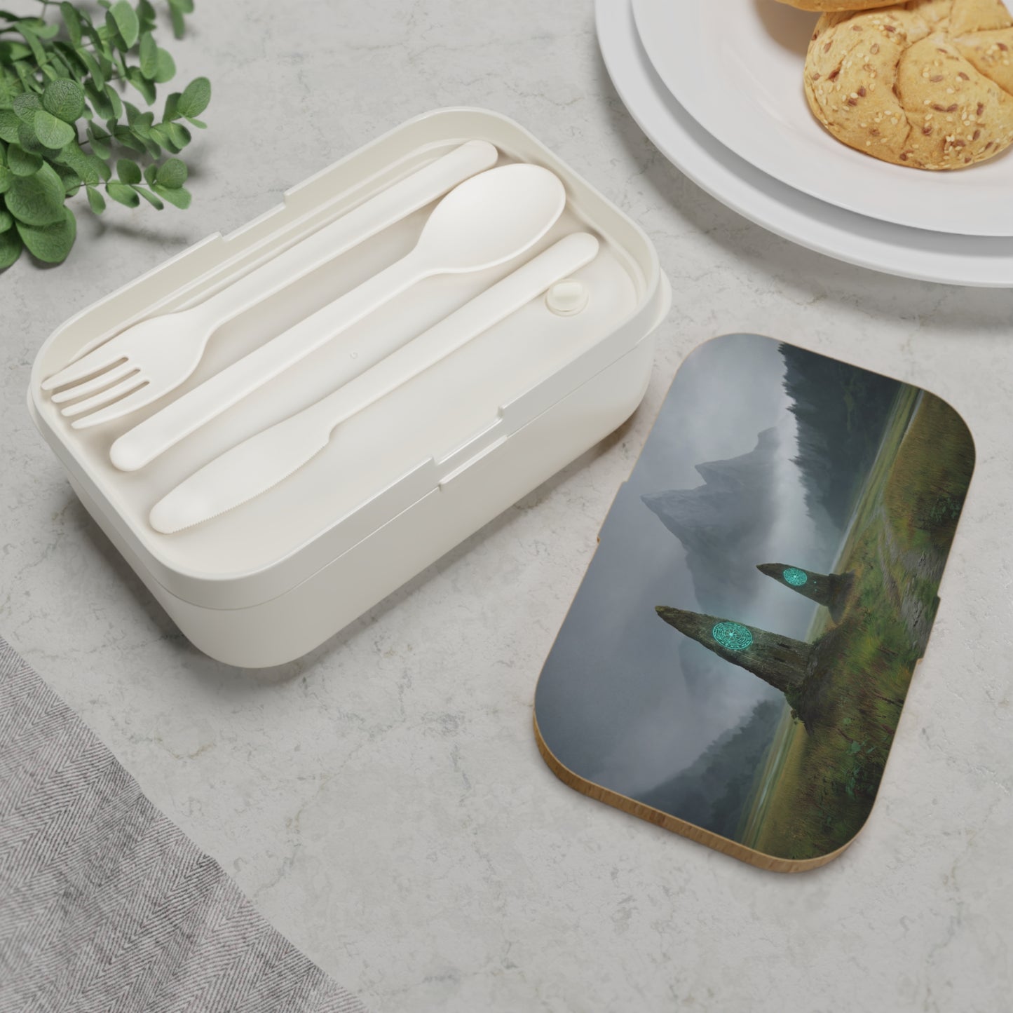 Ancient Stone Portal Bento Lunch Box – Whispering Peaks & Glowing Glyphs