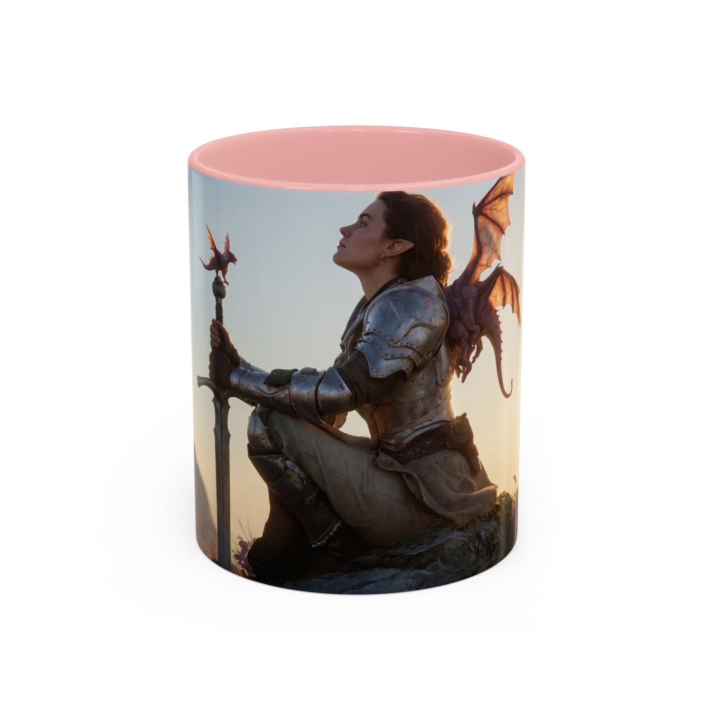 Dragon Rider at Dawn Accent Coffee Mug (11, 15oz) – Sunset Sentinel and Whispering Scale