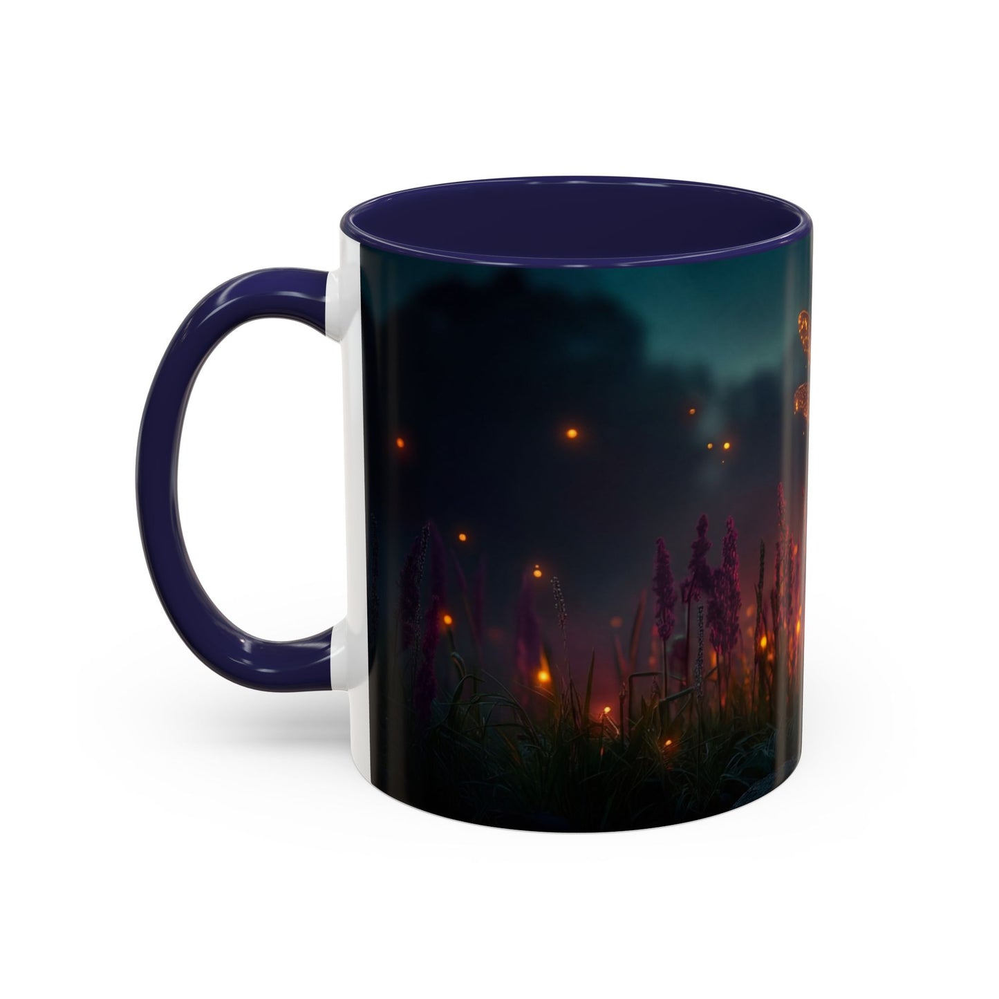 Firefly Dragonfly Accent Coffee Mug (11, 15oz) – Twilight Luminescence Over Meadow