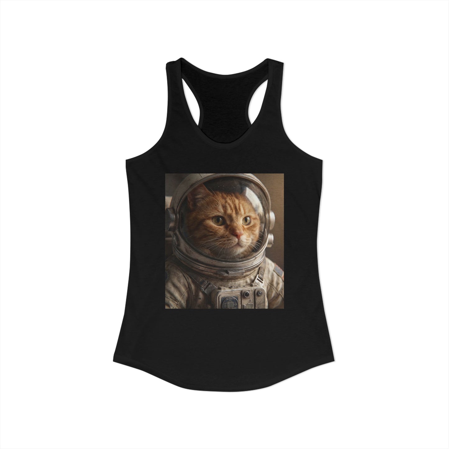 Astronaut Cat Women's Ideal Racerback Tank – Metallic Suit & Amber Eyes