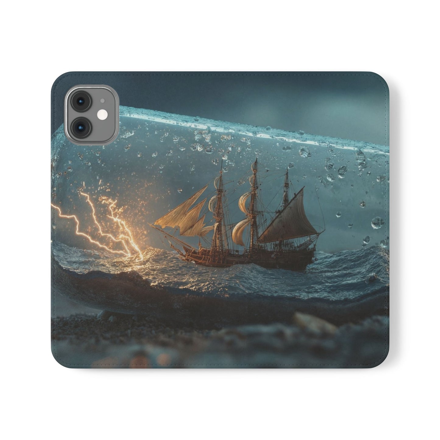 Storm-Struck Galleon Flip Cases – Lightning Inside Glass Bottle