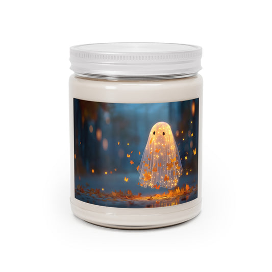 Glowing Autumn Ghost Scented Soy Candles with White Lid, 9oz – Warm Light, Whispering Leaves