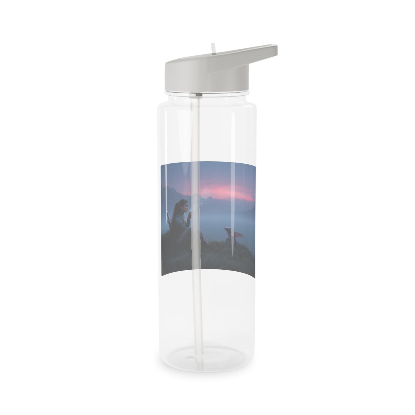 Mistbound Guardian Tritan Water Bottle – Pink Dragon & Dusk Sentinel